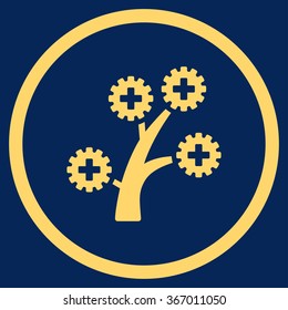 Medical Technology Tree vector icon. Style is flat circled symbol, yellow color, rounded angles, blue background.