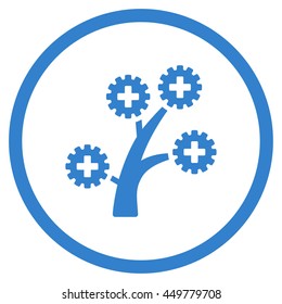 Medical Technology Tree vector icon. Style is flat circled symbol, cobalt color, rounded angles, white background.