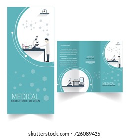 Medical and technology tri-fold brochure template with flat design