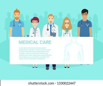 Medical template for advertising brochure with doctors. Vector illustration