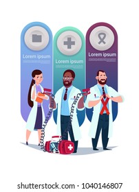 Medical Template Infographic Elements Background With Team Of Doctors Flat Vector Illustration