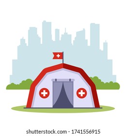 medical tent for emergency needs of citizens. assistance in case of a non-sound situation. flat vector illustration.