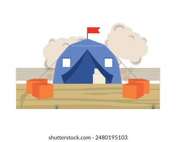 Medical tents for war victims, a safe place. Character design. Vector flat illustration