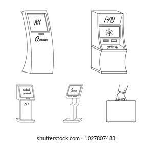 Medical terminal, ATM for payment,apparatus for queue. Terminals set collection icons in outline style isometric vector symbol stock illustration web .