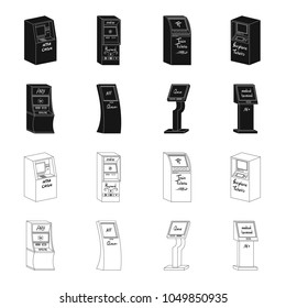 Medical terminal, ATM for payment,apparatus for queue. Terminals set collection icons in black,outline style isometric vector symbol stock illustration web .