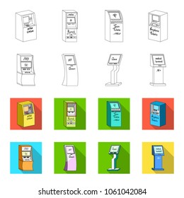 Medical terminal, ATM for payment,apparatus for queue. Terminals set collection icons in outline,flet style isometric vector symbol stock illustration web .