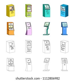 Medical terminal, ATM for payment,apparatus for queue. Terminals set collection icons in cartoon,outline style isometric vector symbol stock illustration web .