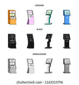 Medical terminal, ATM for payment,apparatus for queue. Terminals set collection icons in cartoon,black,monochrome style isometric vector symbol stock illustration web .