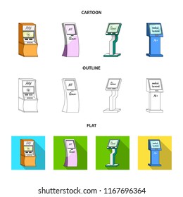 Medical terminal, ATM for payment,apparatus for queue. Terminals set collection icons in cartoon,outline,flat style isometric vector symbol stock illustration web .