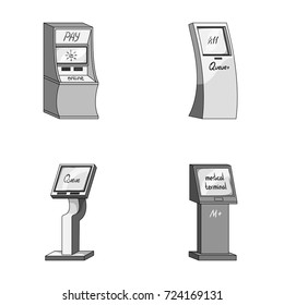 Medical terminal, ATM for payment,apparatus for queue. Terminals set collection icons in monochrome style isometric vector symbol stock illustration web .