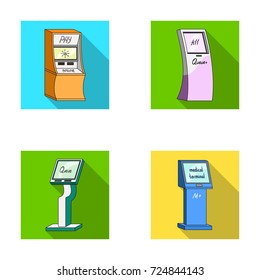 Medical terminal, ATM for payment,apparatus for queue. Terminals set collection icons in flat style isometric vector symbol stock illustration web .
