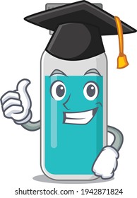 Medical test bottle caricature picture design with hat for graduation ceremony. Vector illustration