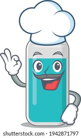 Medical test bottle chef cartoon drawing style wearing iconic chef hat. Vector illustration
