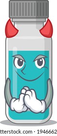 Botella de prueba médica vestida como diseño de caricaturas del diablo en la noche de Halloween. Ilustración del vector