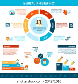 Medical test examination infographics set with ultrasound x-ray phonendoscope vector illustration