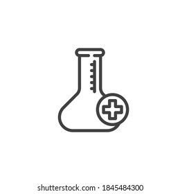 Medical test line icon. linear style sign for mobile concept and web design. Laboratory flask plus outline vector icon. Medical research symbol, logo illustration. Vector graphics