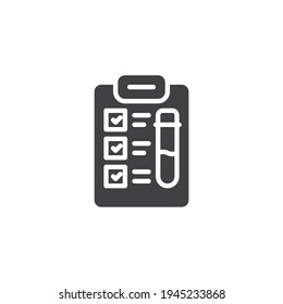 Medical test record vector icon. filled flat sign for mobile concept and web design. Laboratory vaccine test glyph icon. Symbol, logo illustration. Vector graphics