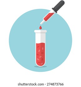 Medical Test Tube With Blood And Pipette, Flat Design, Vector Illustration