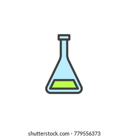 Medical test tube filled outline icon, line vector sign, linear colorful pictogram isolated on white. Conical flask symbol, logo illustration. Pixel perfect vector graphics