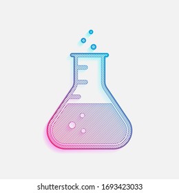 Medical test tube icon. Colored logo with diagonal lines and blue-red gradient. Neon graphic, light effect