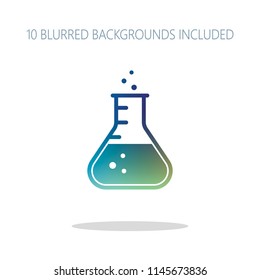 Medical test tube icon. Colorful logo concept with simple shadow on white. 10 different blurred backgrounds included