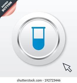 Medical test tube sign icon. Laboratory equipment symbol. White button with metallic line. Modern UI website button with mouse cursor pointer. Vector