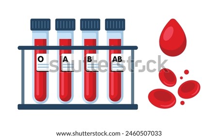 Medical test tubes with blood sample vector illustration isolated on white bacground. Laboratory research concept for biochemistry and viruses. Blood donation icon.