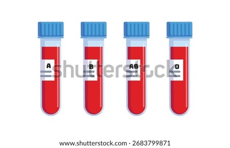 Medical test tubes with blood sample vector illustration isolated on white bacground. Laboratory research concept for biochemistry and viruses. Blood donation icon.