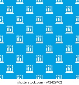 Medical test tubes in holder pattern repeat seamless in blue color for any design. Vector geometric illustration