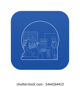 Medical testing person on treadmill concept. Outline illustration of medical testing person on treadmill vector concept for web