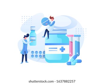 Medical tests Blue and pink illustrations. health consultations. laboratory analysis. medical drugs.