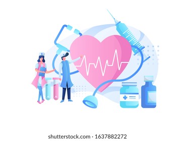 Medical tests Blue and pink illustrations. health consultations. laboratory analysis. injection laboratory assistance.