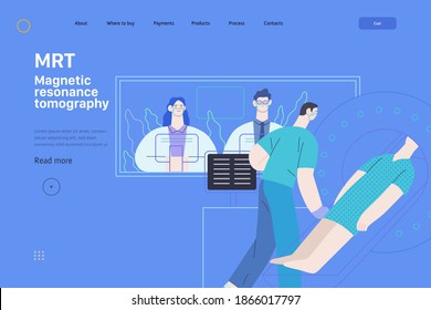 Medical tests illustration - magnetic resonance tomography - modern flat vector concept digital illustration of mri procedure - a patient in the scanner and doctor, medical office or laboratory