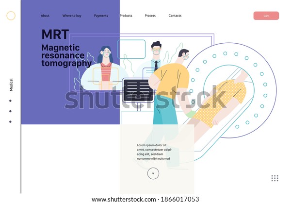 Medical tests illustration - magnetic\
resonance tomography - modern flat vector concept digital\
illustration of mri procedure - a patient in the scanner and\
doctor, medical office or\
laboratory