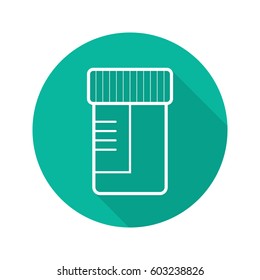 Medical tests jar flat linear long shadow icon. Ointment container. Vector line symbol