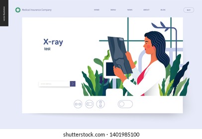 Medical tests template - x-ray test - modern flat vector concept digital illustration of x-ray image - a doctor looking at the radiograph , in the medical office or laboratory
