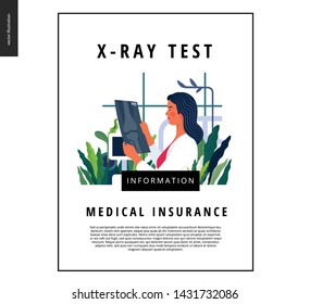 Medical tests template - x-ray test - modern flat vector concept digital illustration of x-ray image - a doctor looking at the radiograph , in the medical office or laboratory