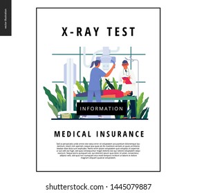 Medical tests template - x-ray test - modern flat vector concept digital illustration of x-ray procedure - a patient and doctors with a x-ray machine, medical office or laboratory