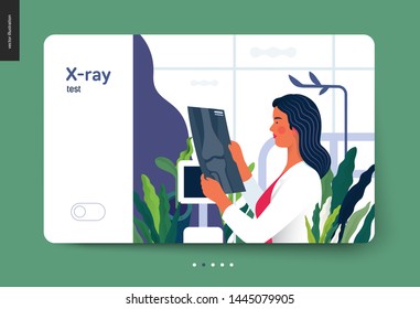 Medical tests template - x-ray test - modern flat vector concept digital illustration of x-ray image - a doctor looking at the radiograph , in the medical office or laboratory