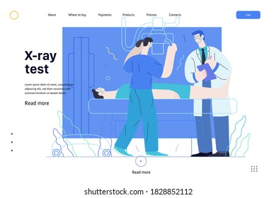 Medical tests template - x-ray test - modern flat vector concept digital illustration of x-ray procedure - a patient and doctors with a x-ray machine, medical office or laboratory