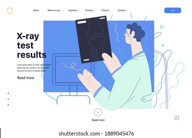 Medical tests web page template - x-ray test - modern flat vector concept digital illustration of x-ray image - a doctor looking at the radiograph , in the medical office or laboratory