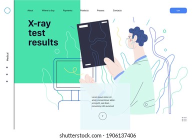 Medical tests web page template - x-ray test - modern flat vector concept digital illustration of x-ray image - a doctor looking at the radiograph , in the medical office or laboratory