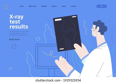 Medical tests web page template - x-ray test - modern flat vector concept digital illustration of x-ray image - a doctor looking at the radiograph , in the medical office or laboratory