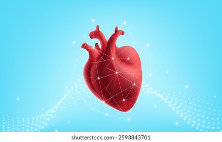 Medical theme horizontal illustration with red heart on abstract background