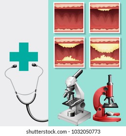 Medical theme with stethoscope and microscope illustration