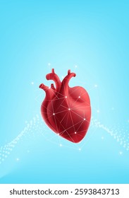 Medical theme vertical illustration with red heart on abstract background