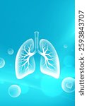 Medical theme vertical illustration of transparent lungs on abstract background