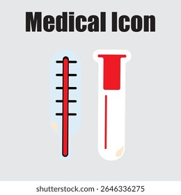 A medical themed illustration features a thermometer and test tube on a gray background, ideal for healthcare concepts.