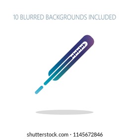 Medical thermometer for body. Colorful logo concept with simple shadow on white. 10 different blurred backgrounds included