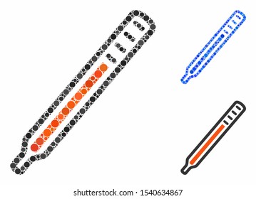 Medical thermometer composition of circle elements in various sizes and color tinges, based on medical thermometer icon. Vector circle elements are combined into blue illustration.